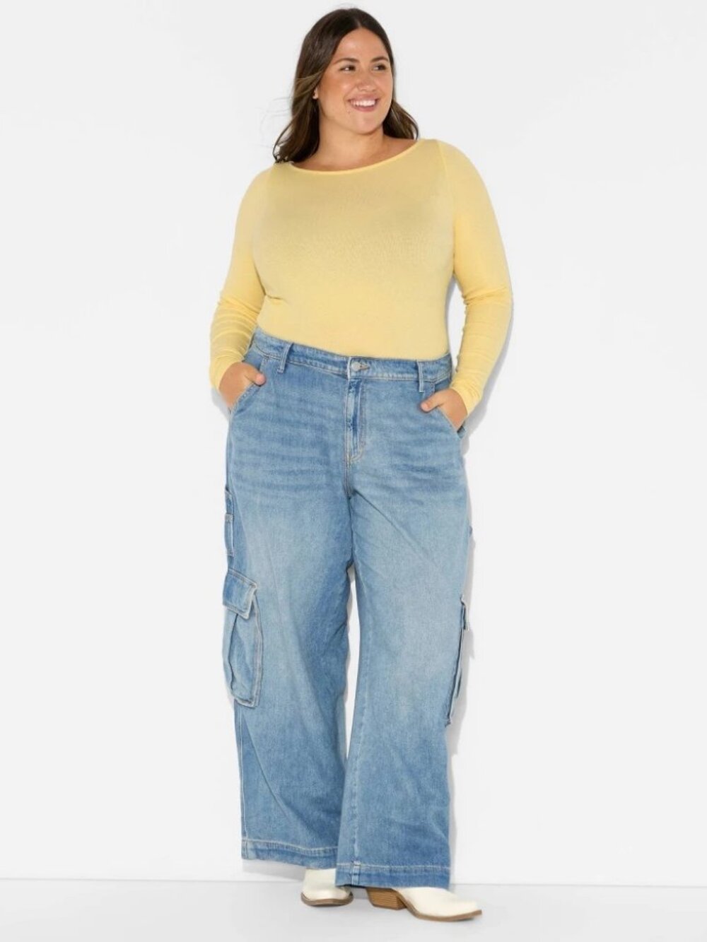 Women's Slim Fit Long Sleeve Round Neck T-Shirt - Wild‎ Fable™ Light Yellow 3X